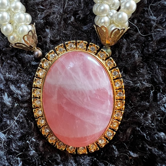 Pearls and Pink Stone Necklace and Earrings - Picture 4 of 4